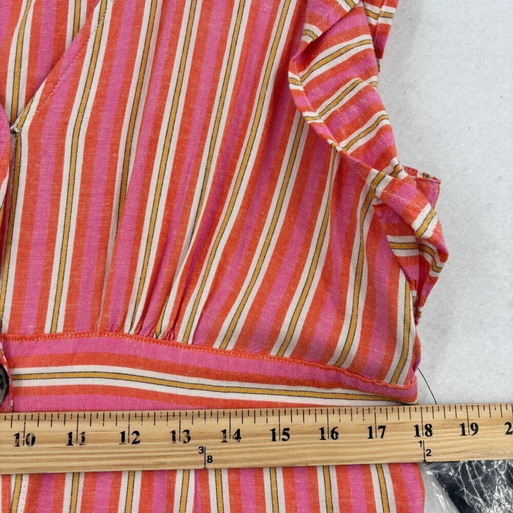 A.N.A Midi Shirt Dress Size L Pink Orange Stripe Linen Blend Button Up Cap Sleev - Picture 11 of 14